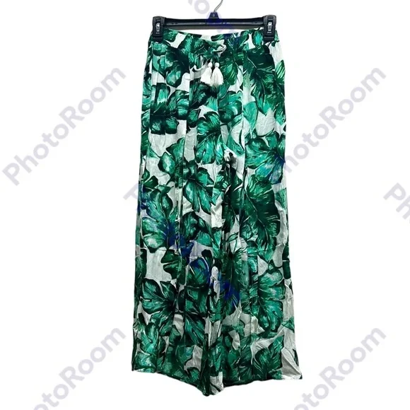 goa Beachwear By Japna | Slit Beach Pants Monstera Leaf Green Swim Palazzo S - Picture 8 of 8